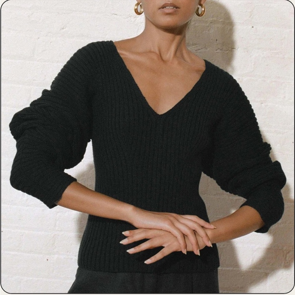 Mara Hoffman Black V-Neck Ribbed Sweater